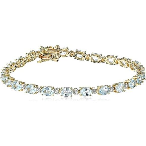 Amazon Essentials 18k Yellow Gold Plated Sterling Silver Genuine Tennis Bracelet - Picture 1 of 7